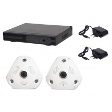 Kit supraveghere wireless PANORAMIC AKU 2 camere IP rezolutie FULL HD 3 MP + NVR 4 canale 1080P 3-5M audio video H264 interior carcase plastic iesire internet cu vizualizare pe telefon mobil tableta desktop